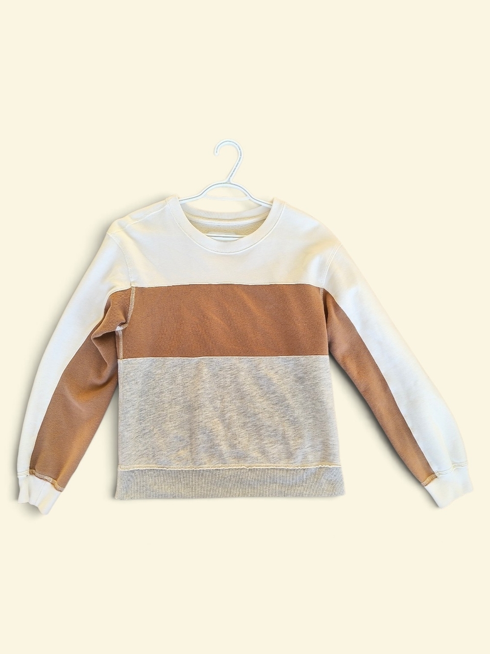 Abercrombie & Fitch Colorblock Crewneck Sweater in Cream, Tan & Gray